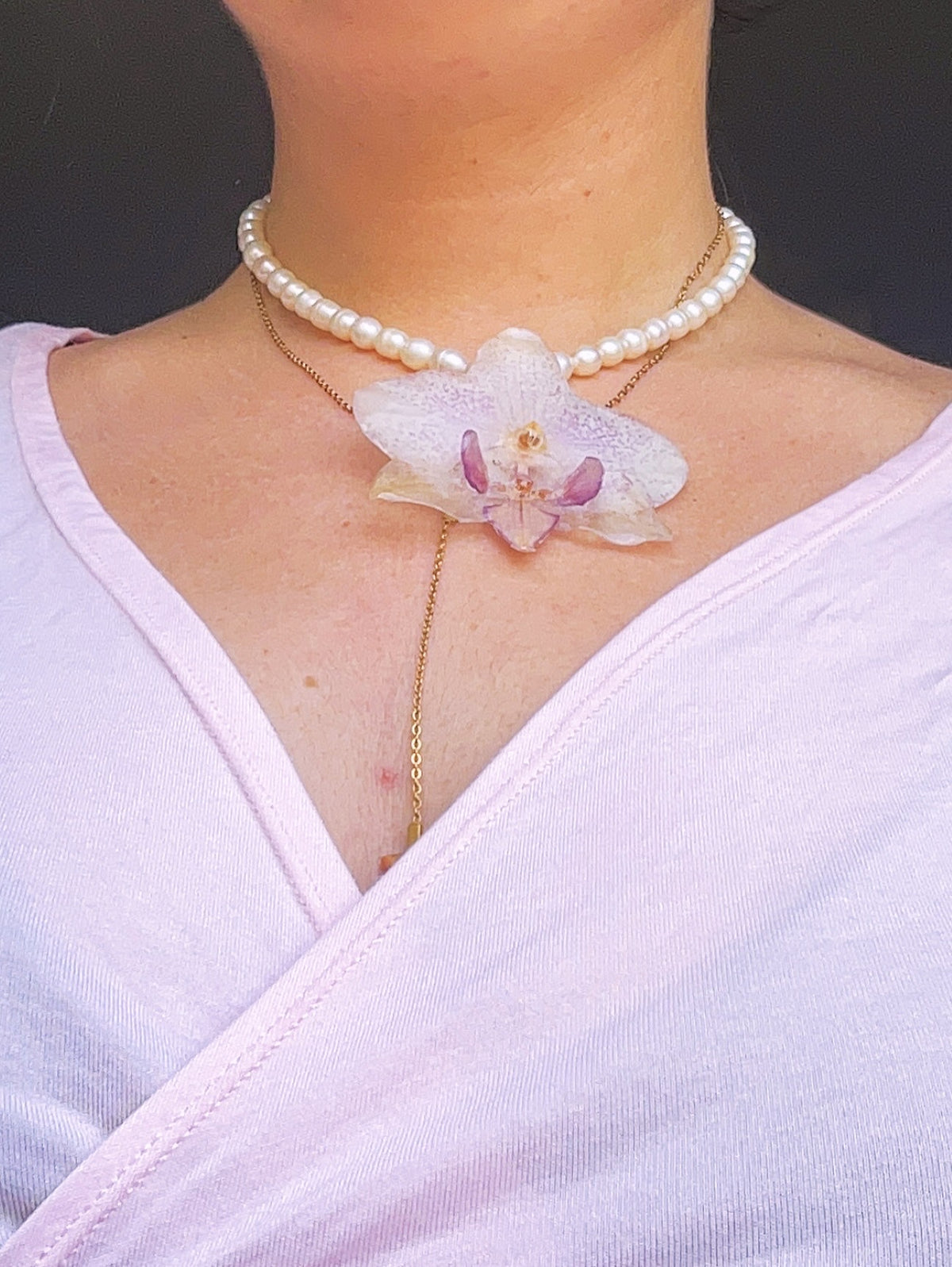 Collana orchidea e perle